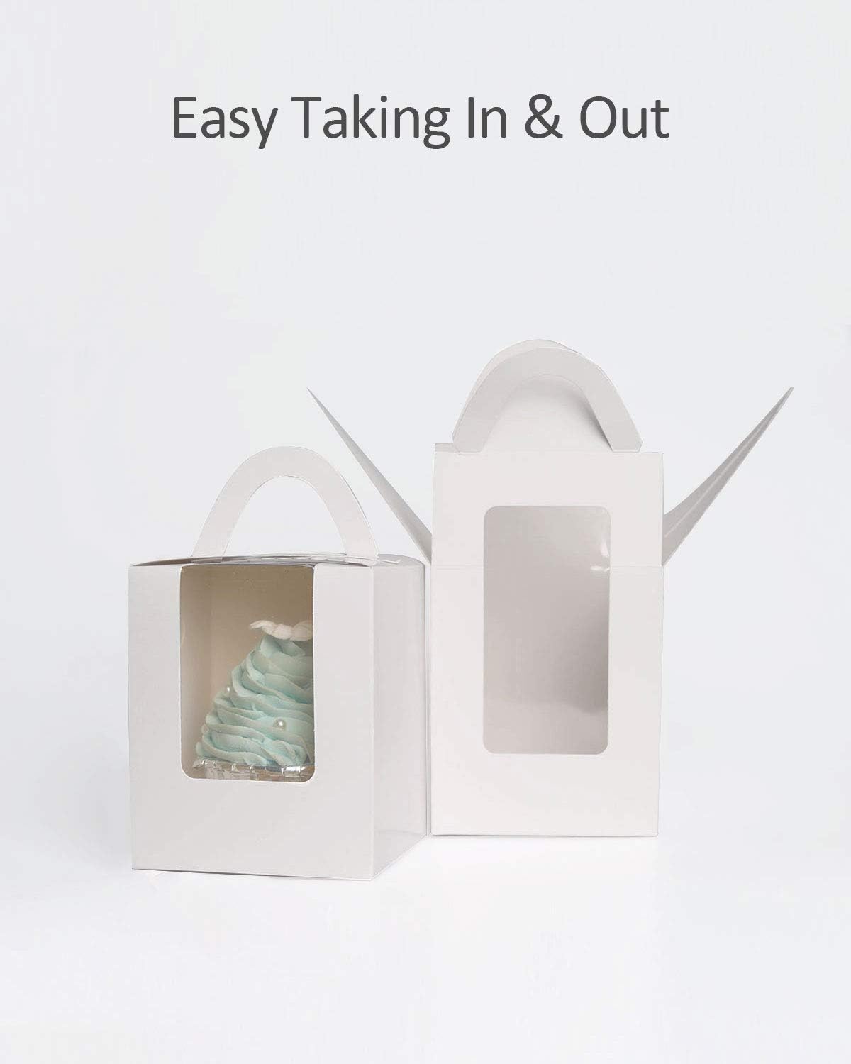 qiqee 60pcs Cupcake Boxes Individual Disposable White Single Box with Window 3.6 * 3.6 * 4.3inch Cupcake Containers/Holders