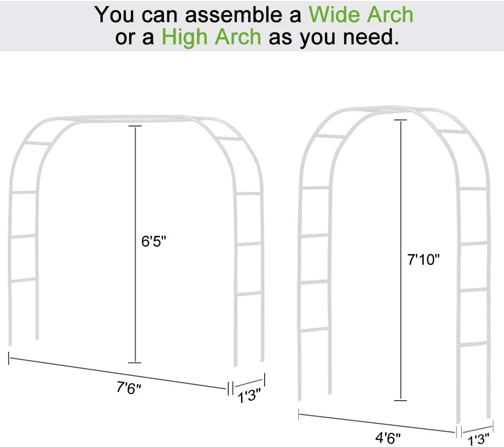 Metal Garden Arbor Wedding Arch 76.8 inch H x 90.5 inch W 94.5 inch H x 55 inch W Assemble Freely 2 Sizes for Various Climbing Plant Roses Vines Bridal Party Decoration Pergola Arbor (White)