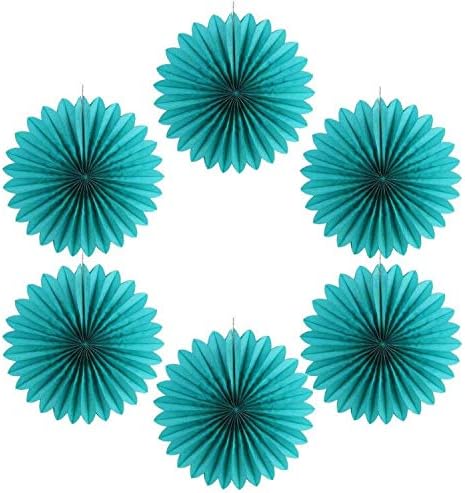 Easy Joy Teal Party Decorations Paper Fans Birthday Wedding Home Party Hanging Decoration, Set of 6 (14 Inches, Teal)