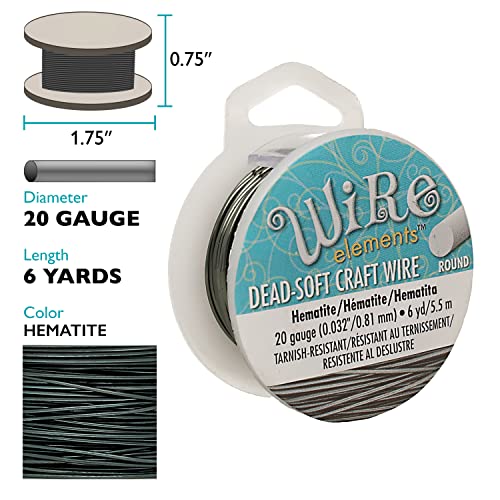 The Beadsmith Wire Elements Craft Wire – Tarnish Resistant, Soft Temper, Round, Hematite Color – 0.81mm, 20 Gauge, 6 Yard Spool – Jewelry Making, Wire Wrapping, Floral, & Other DIY Crafts