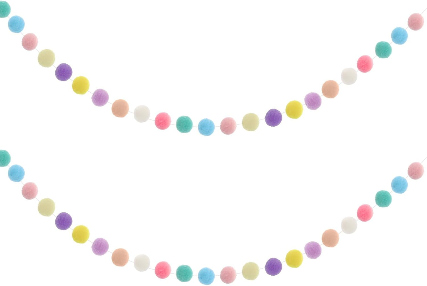 2 Pcs Pom Pom Garland 9.8 Feet 30 Balls Felt Ball Garland Pastel Ball Banner Cute Pompom Decorative Garland Rainbow Colorful Ball Ornament Garland for Wall Christmas Tree Decoration(10 Macaron Colors)