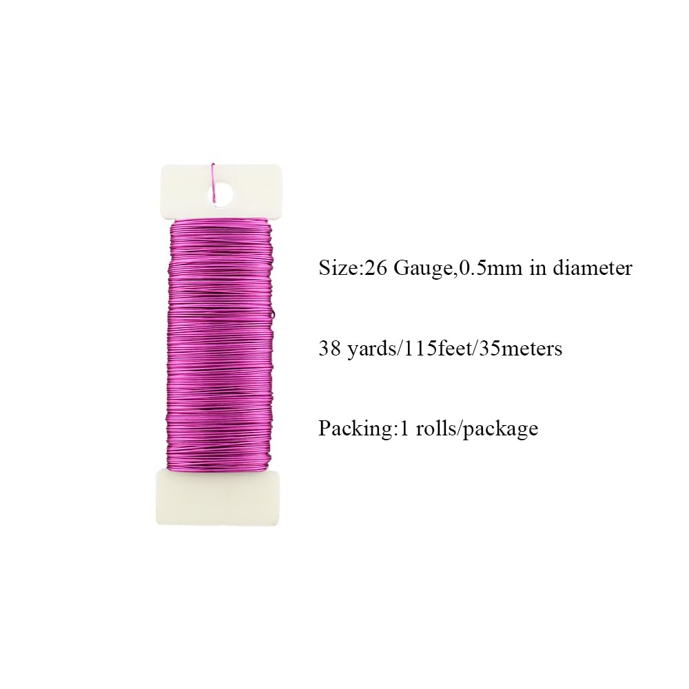 HAHIYO 26Gauge Pink Metal Floral Wire - 1 Roll, 38 Yards (115 Feet) - Flexible Paddle Wire for Craft, Christmas Wreath, Flower Arrangement, Bouquet Wrapping, Wedding, DIY