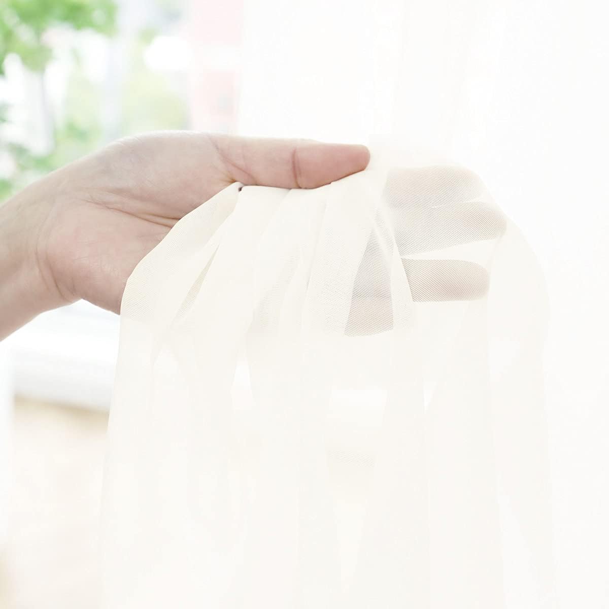 Window Beige Sheer Curtains 60 Inches Width 45 Inches Long 2 Panels Sheer Curtains Clear Curtains Basic Rod Pocket Panel for Home/Living Room/Bedroom/Kids Room