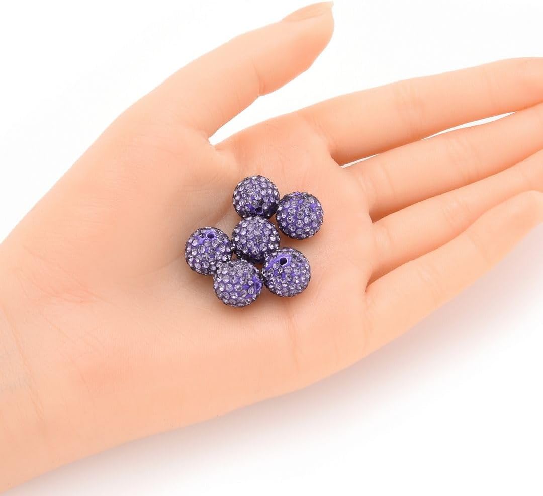 100pcs Adabele Grade A Suncatcher Crystal Rhinestone Pave Loose Beads 12mm Tanzanite Purple Polymer Clay Disco Ball Spacers Compatible with Shamballa All Craft Jewelry Making DB12-26