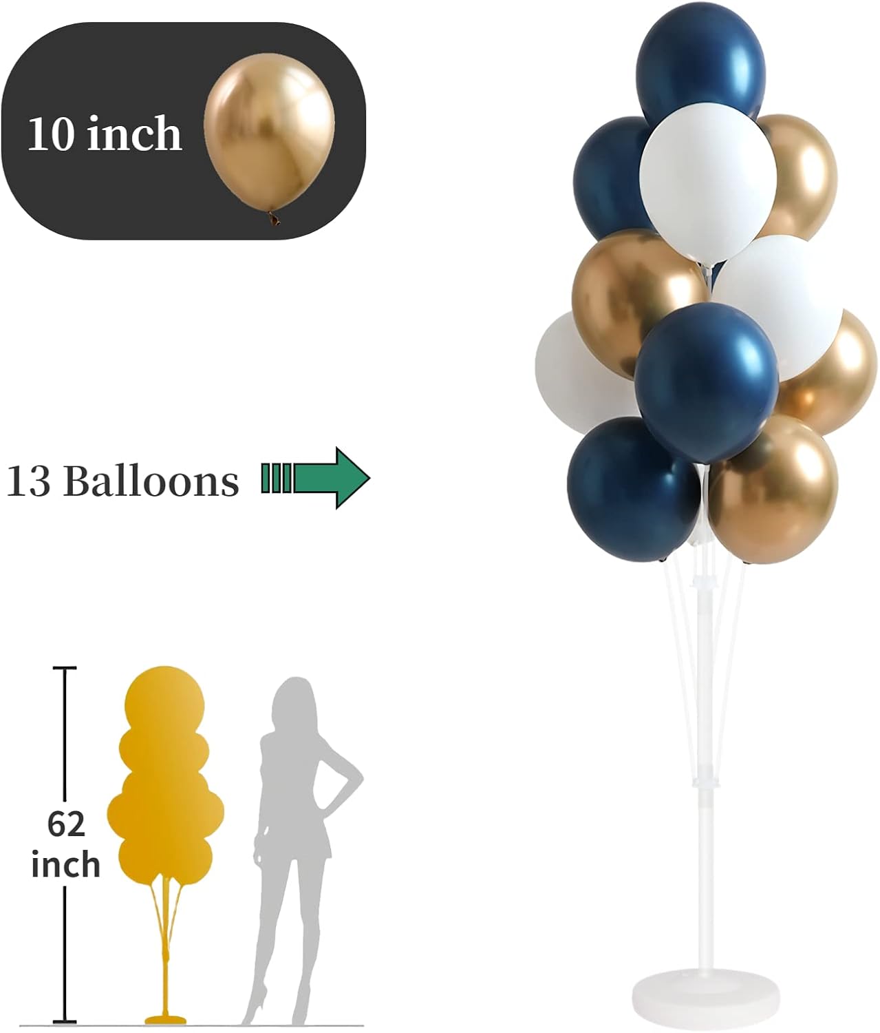 Balloon Column Kit for Floor- Set of 2,Balloon Columns with Stand, Base and Pole,Balloon Tower Backdrop Decoration for Wedding, Baby Shower, Birthday Party, or Bachelorette Parties (BLUE GOLD)