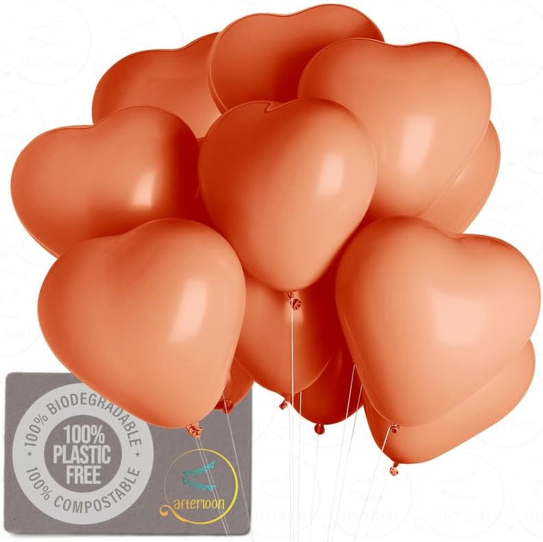 AFTERLOON® Biodegradable Balloons 24 pcs Living Coral 10 Inch Heart Shaped, Thickened Extra Strong Natural Latex Helium Float, Proposal Marriage Love Baby Shower Gender Reveal Wedding Bridal