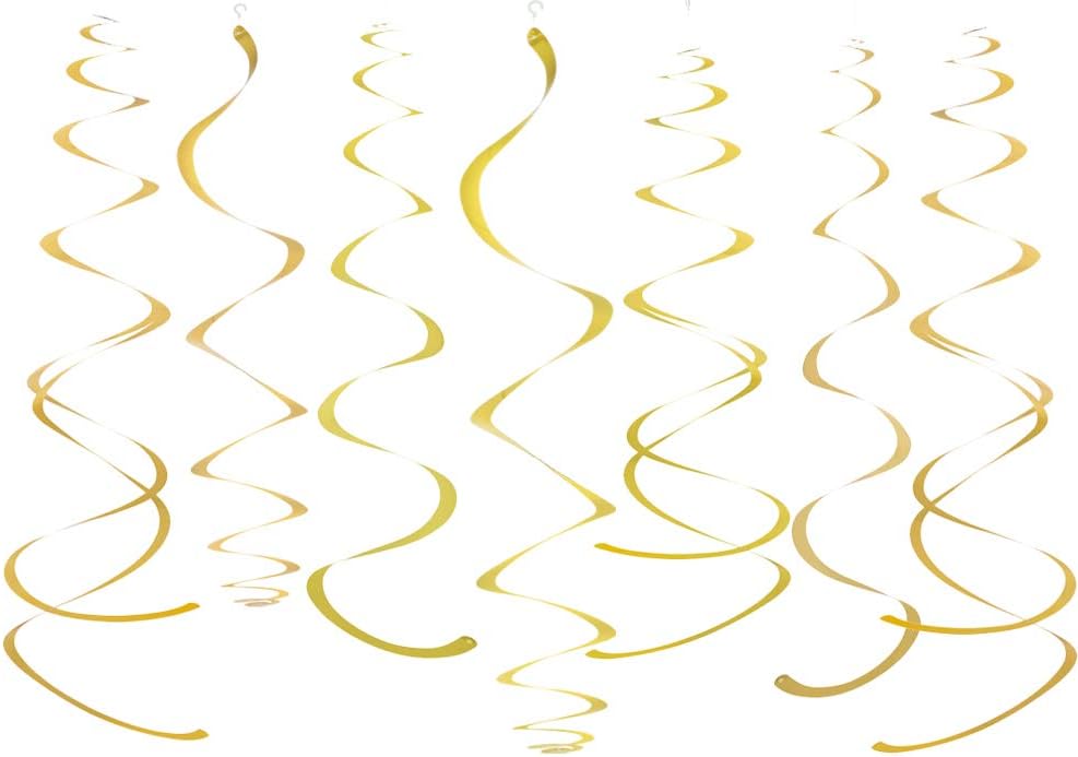 Gold Party Hanging Swirl Decorations Plastic Streamer for Ceiling, Pack of 28