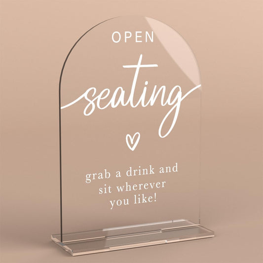 Acrylic Wedding Sign Wedding Signs for Ceremony Open Seating Sign for Wedding Modern Calligraphy Arch Acrylic Table Top Sign for Wedding Reception and Event Party Table