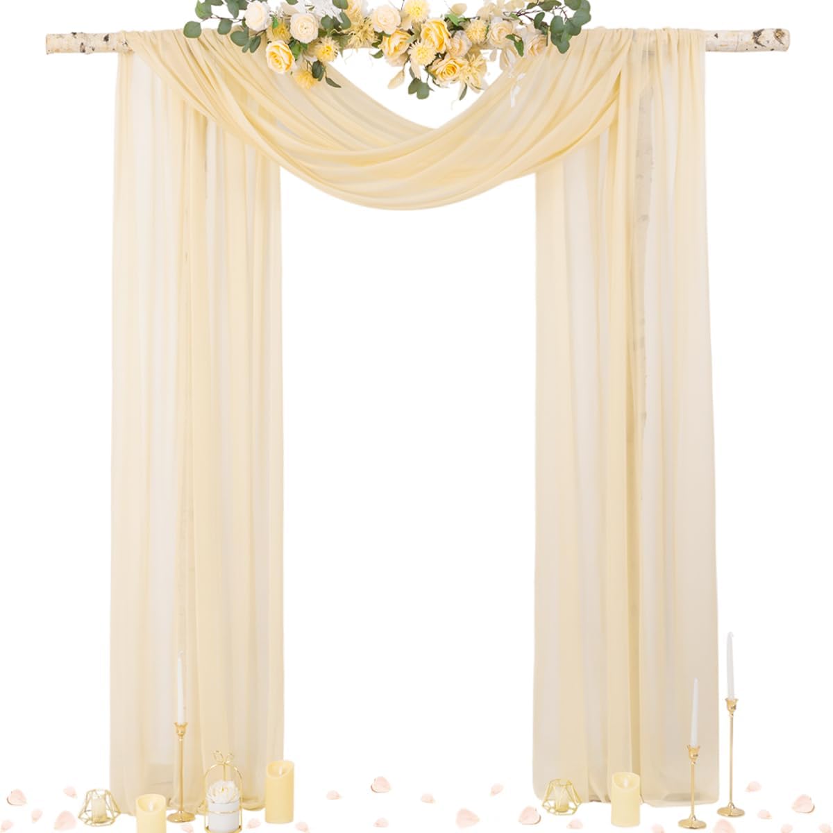 Socomi Champagne Sheer Wedding Arch Draping Fabric 29" x 20Ft 2 Panels Outdoor Curtain Drapes Extra Long for Bridal Baby Shower Ceremony Birthday Party Decor