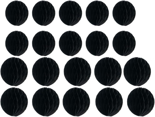 20pcs Honeycomb Flower Balls Party Honeycomb Balls Decoration Paper Flower Balls Tissue Paper Flower Ball Pom Poms Ball for Birthday Wedding Home Decor (3inch+6inch, Black)
