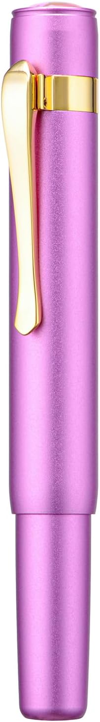 Hongdian M2 Black Forest Mini Fountain Pen, Medium Soft Golden Nib & Sleek Shape Aluminium Short Pocket Travel Pen (Lilac Purple)