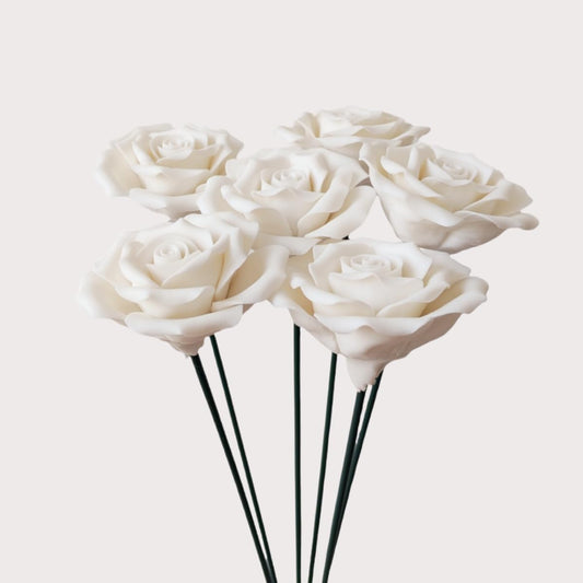 6 pcs Handmade Ceramic Roses,Featuring Vibrant Colors and Intricate Petal Details Floral Decorations Wedding Decoration Christmas Decor Gift Providing Long-Lasting Beauty (White)