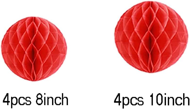 8pc Honeycomb Balls Party Decorations 8'' 10'' Tissue Paper Pom Poms Flower Balls Hanging Paper Honeycomb Balls for Party Baby Shower Birthday Wedding Nursery Wall Decor(8'' 10'' Red)