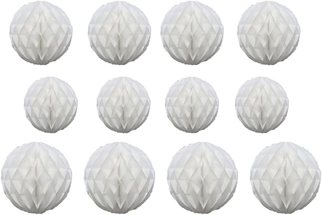 12pcs Party Honeycomb Balls Decorations 4'' 8'' 10'' Honeycomb Ball Flower Tissue Pom Poms Flower Balls Hanging Flower Balls for Baby Shower Birthday Wedding Nursery Wall Decor(4'' 8'' 10'' White)