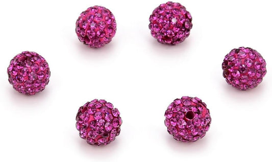 25pcs Adabele Grade A Suncatcher Crystal Rhinestone Pave Loose Beads 8mm Fuchsia Pink Polymer Clay Disco Ball Spacers Compatible with Shamballa All Craft Jewelry Making DB8-22