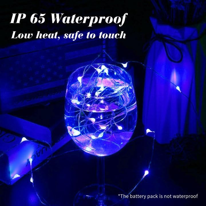 ZGWJ 100 Pack Fairy Lights Battery Operated, 7ft 20 Mini LED Fairy String Lights Silver Wire 3 Modes for DIY, Parties, Wedding, Bedroom, Halloween Christmas Decoration Blue