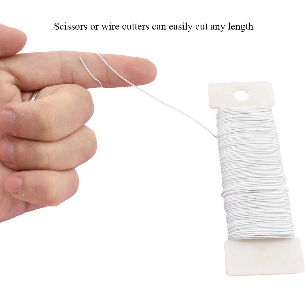 HAHIYO 26Gauge White Metal Floral Wire - 3 Rolls, 115 Yards (345 Feet) - Flexible Paddle Wire for Crafts, Christmas Wreaths, Tree & Flower Arrangement