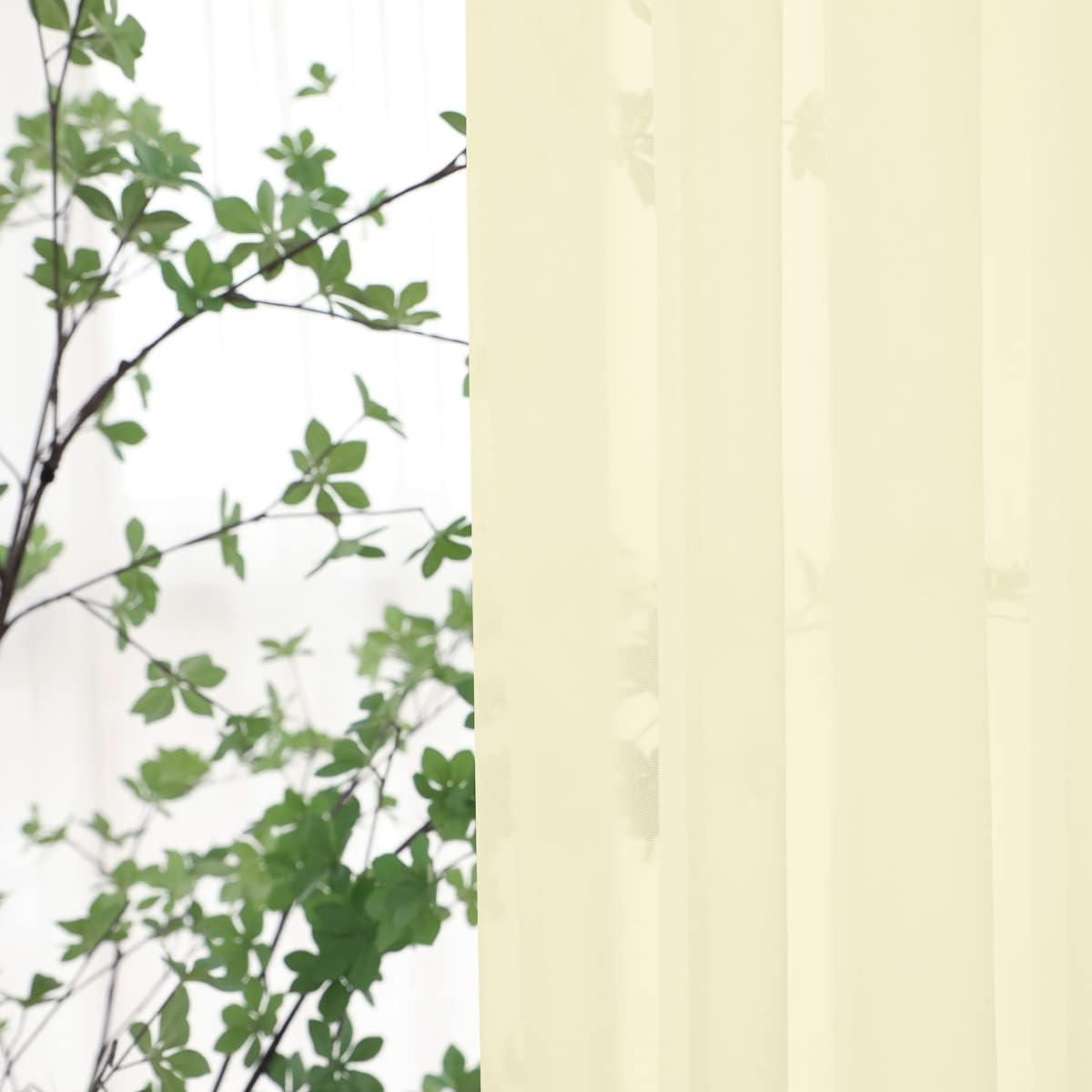 Window Light Yellow Sheer Curtains 120 Inches Long 2 Panels Sheer Curtain Basic Rod Pocket Panel for Bedroom Children Living Room Yard Kitchen (Light Yellow, 52" W x 120" L | 2 pcs)