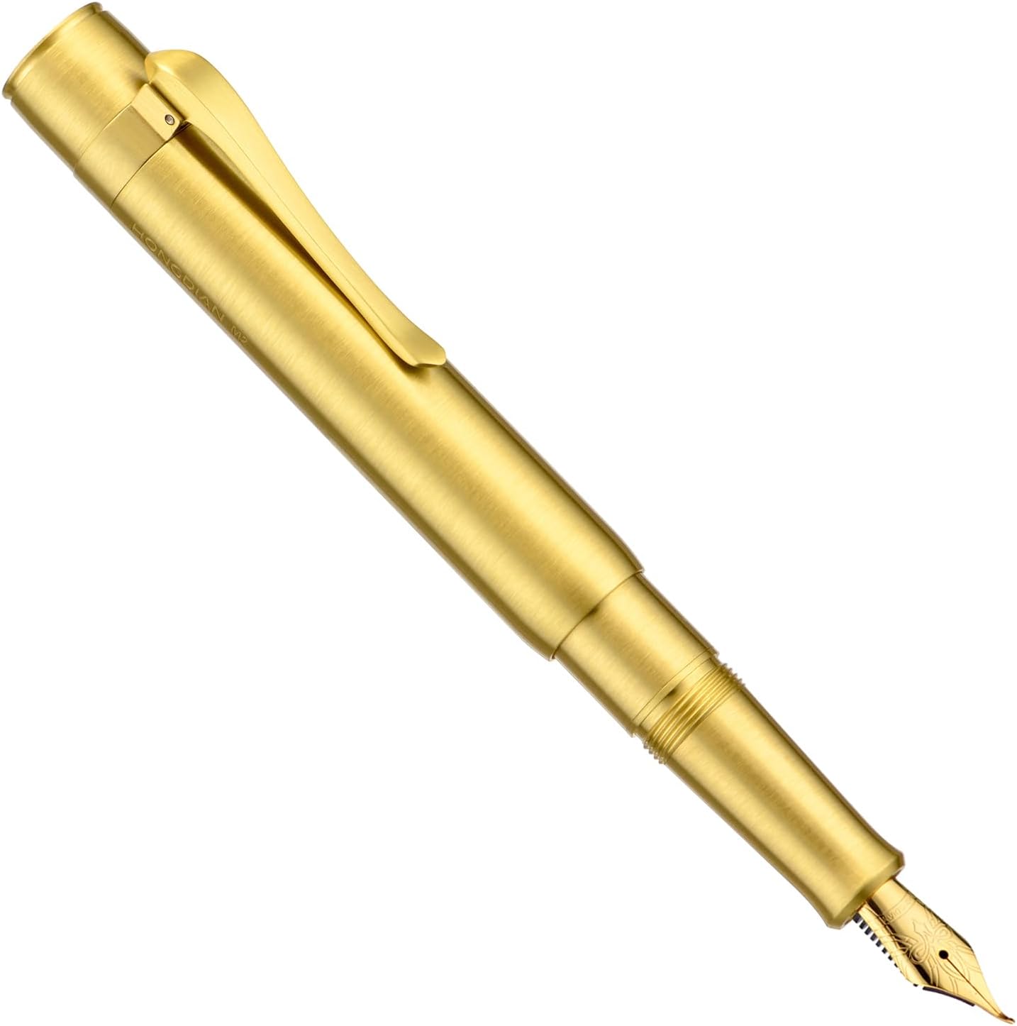 Hongdian M2 Mini Brass Fountain Pen with Bent Nib, Sleek Shape Short Pocket Travel Pen (Glossy Brass)