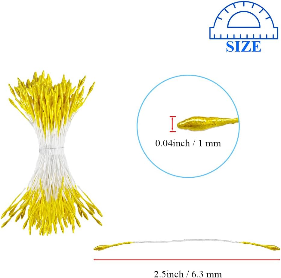 HAHIYO 1000Pcs 1mm Yellow Pearl Double Head Flower Pistil for Flower Making Scrapbook Decoration Mini Handmade Artificial Pistil Pearlized Floral Stamen Pollen
