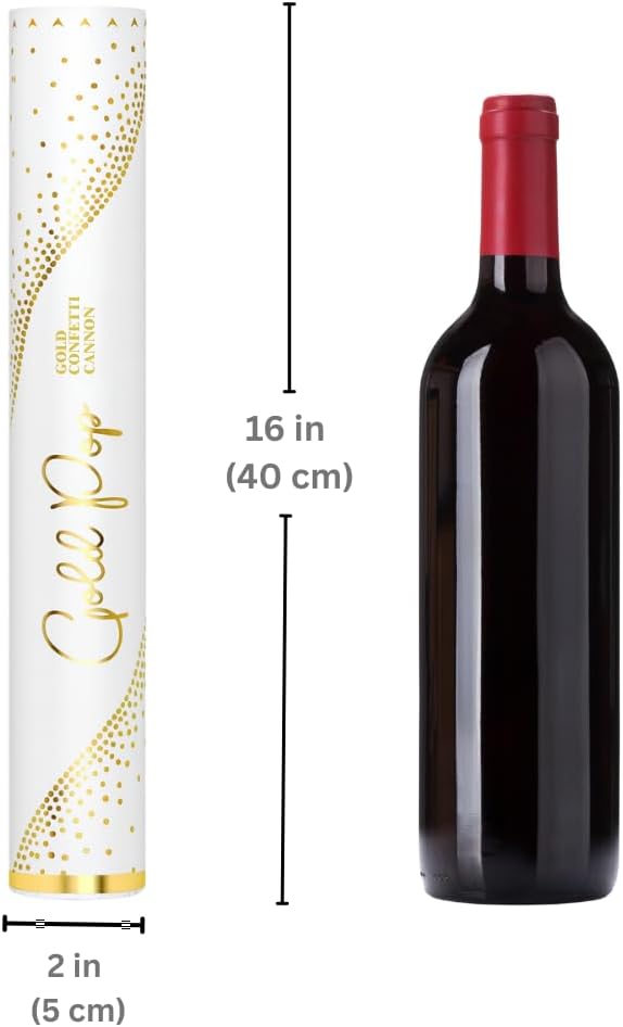 GOLD Streamers Confetti Cannon - 16" GOLD Streamers Party Poppers, Confetti Shooters/Glitter/Bomb, Streamer Poppers No Mess, Wedding Confetti Send Off, Loud POP, Shoot Up to 40ft