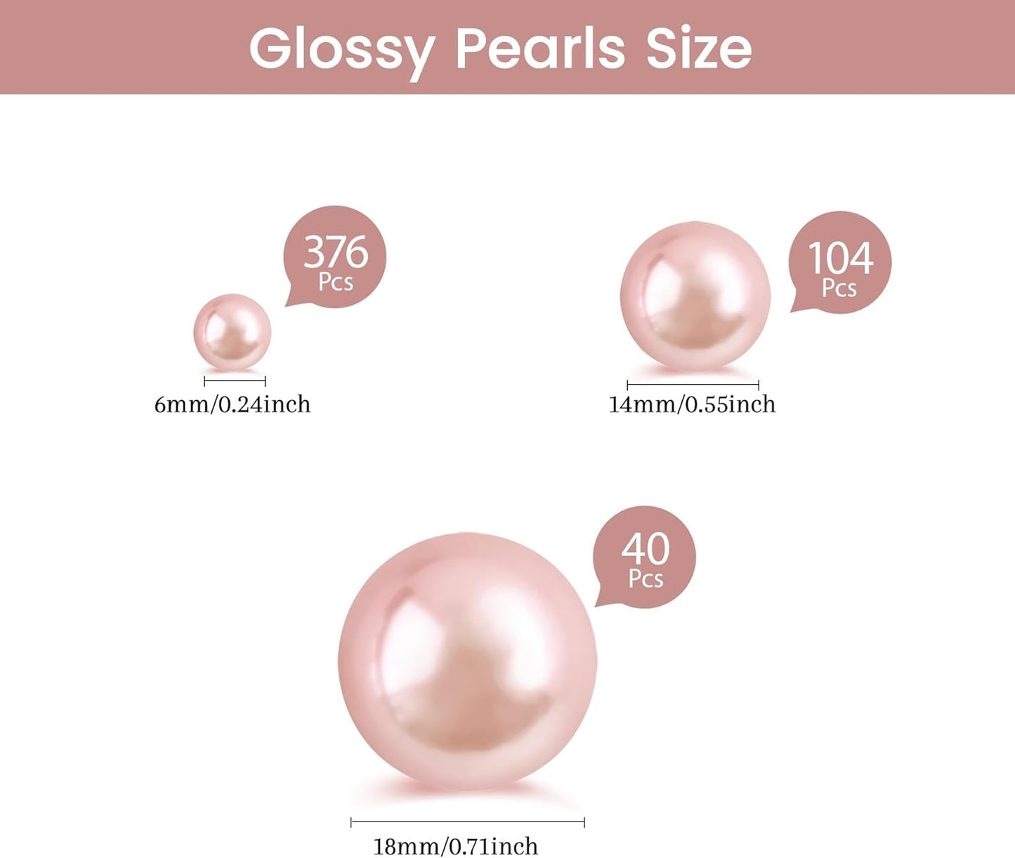 520Pcs Rose Gold Glossy Beads for Centerpiece Decor, Artifical Pearls Vase Filler, No Hole Round Pearl Beads for Wedding Birthday Christmas Party Home Decor(18mm 14mm 6mm)