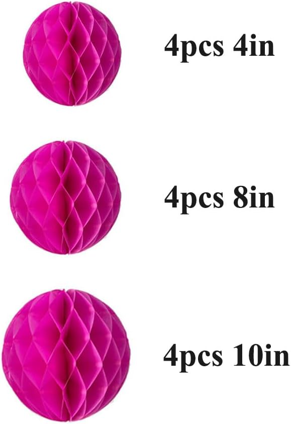 12pcs Party Honeycomb Decorations 4'' 8'' 10'' Honeycomb Balls Tissue Pom Poms Hanging Flower Balls for Baby Shower Birthday Wedding Nursery Wall Decor (Rose Red)