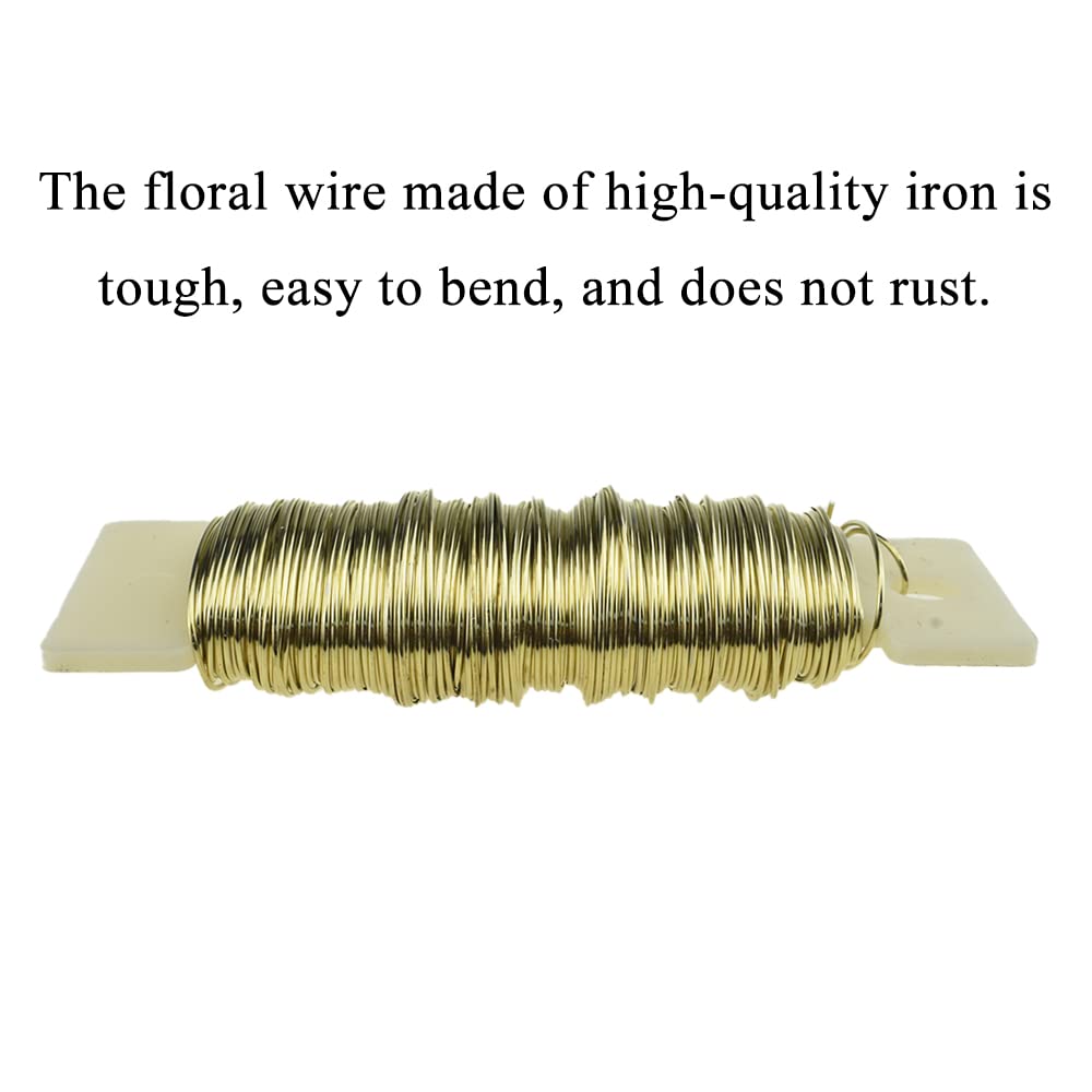 HAHIYO 22Gauge Golden Floral Wire - 1 Roll, 38 Yards (115 Feet) Flexible Paddle Wire for Crafts, Christmas Wreaths, Tree & Flower Arrangement, Bouquet Wrapping, Wedding DIY