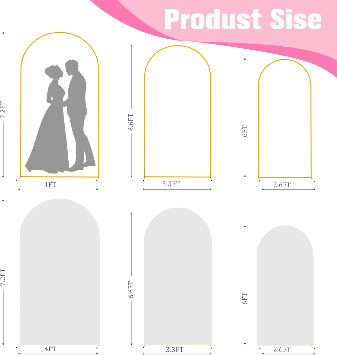 Bazen Wedding Arch Backdrop Stand 7.2FT, 6.6FT Set of 2 Metal Arch Backdrop Stand with White Arch Cover for Birthday Party Wedding Ceremony Bridal Baby Shower Banquet Party Event Decor