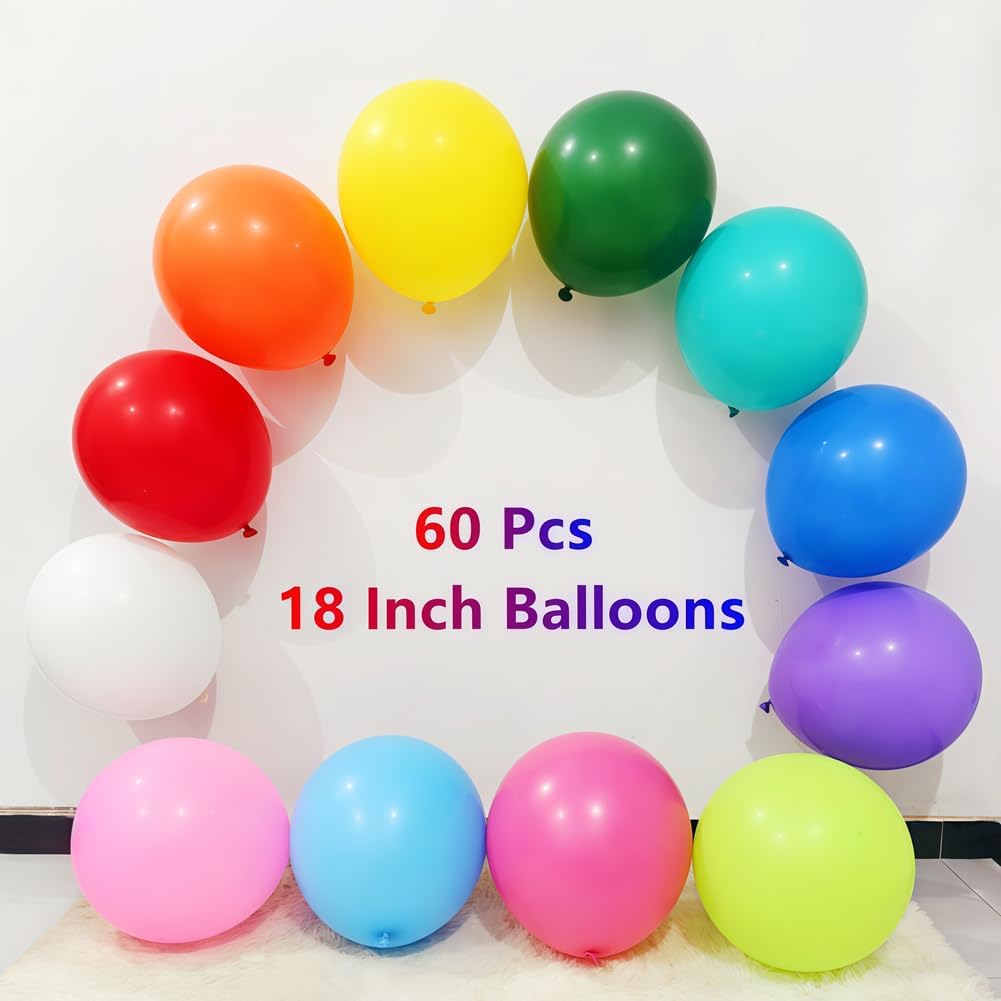 60 Pack Rainbow Balloons 18 Inch Assorted Colors Latex Multicolor Balloon 12 Kinds Colorful Large Balloons for Birthday Wedding Baby Shower Anniversaries Store Party Decorations