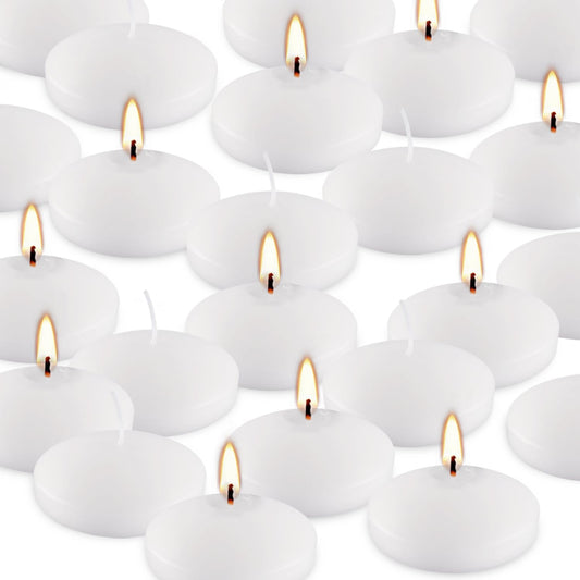 10 Hour Floating Candles, 3'' White Unscented Dripless Wax Discs, for Cylinder Vases, Centerpieces at Wedding, Party, Pool, Holiday (24 Set)