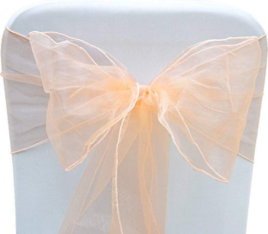 Organza Chair Bow Sash Décor Bows Sashes for Wedding Reception Events Banquets Decoration - (Pack of 25, Peach)