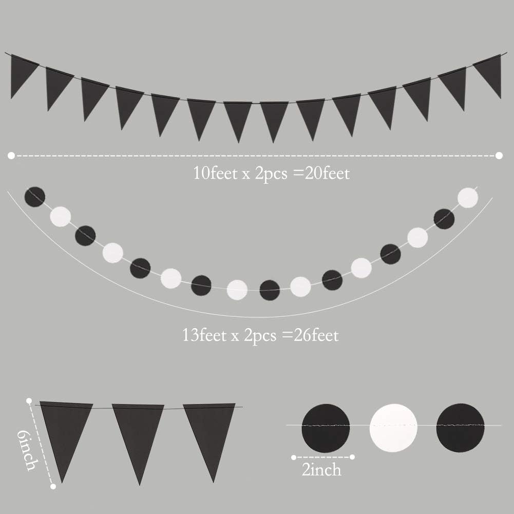Cheerland Black and White Party Decoration Gothic Circle Garland Halloween Flag Banner for Summerween Birthday Hanging Streamer Banner Backdrop Wedding Baby Anniversary Graduation Shower Party Supply