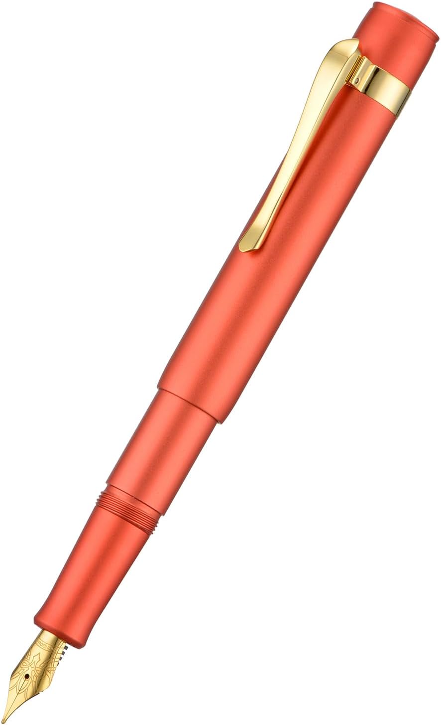 Hongdian M2 Mini Fountain Pen with Extra Fine Soft Golden Nib, Sleek Shape Aluminium Short Pocket Travel Pen (Orange Red)