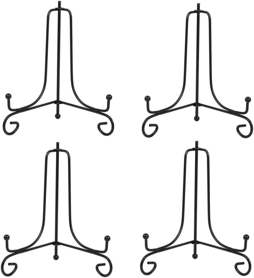 (4 pack)8"Iron Display Stand, Black Iron Easel Plate Display Photo Holder Stand, Displays Picture Frames, Cookbooks, Decorative Plates, Tablets and Art