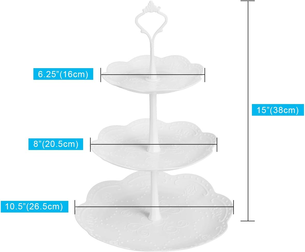 Coitak 3 Tier Cupcake Stand, Plastic Tiered Serving Stand, Dessert Tower Tray for Tea Party, Baby Shower and Wedding (Pure White) (Plastic)