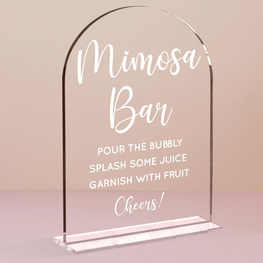 Wedding Mimosa Bar Supplies, Bridal Shower Sign Clear Acrylic Table Sign for Marriage Parties Anniversaries Reception Cafe Hotel Party Bar Business Event