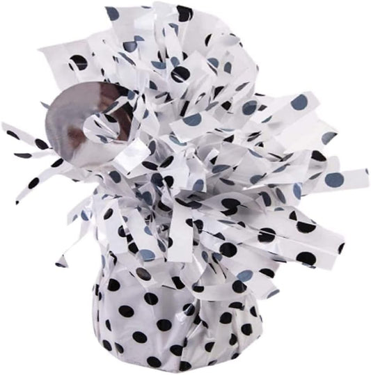 PMU 6 Pcs Polka Dot Kisses Balloon Weights - Decorative Balloon Weight for Christmas, Thanksgiving, Birthday, Party Favors, Wedding & Baby Shower - 6oz. White With Black, Pkg/6