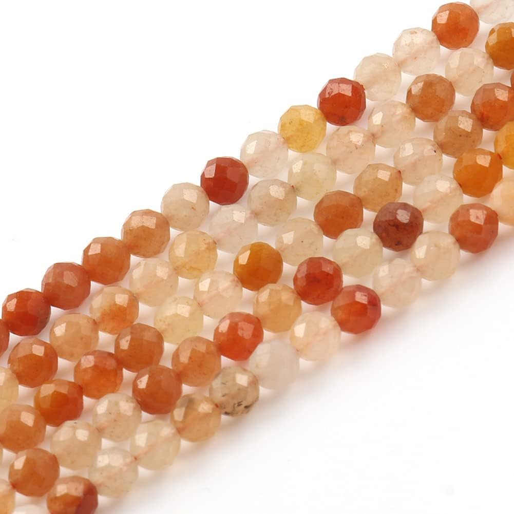 Song Xi 90pcs 4mm Natural Red Aventurine Gemstone Beads Faceted Round Loose Stone Beads for Jewelry Making