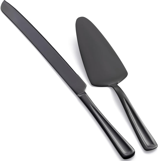 GoGeiLi Black Cake Knife and Server Set, 13-inch Stainless Steel Cake Cutting Set, Elegant Cake Cutter Set for Wedding, Birthday, Parties, Anniversary