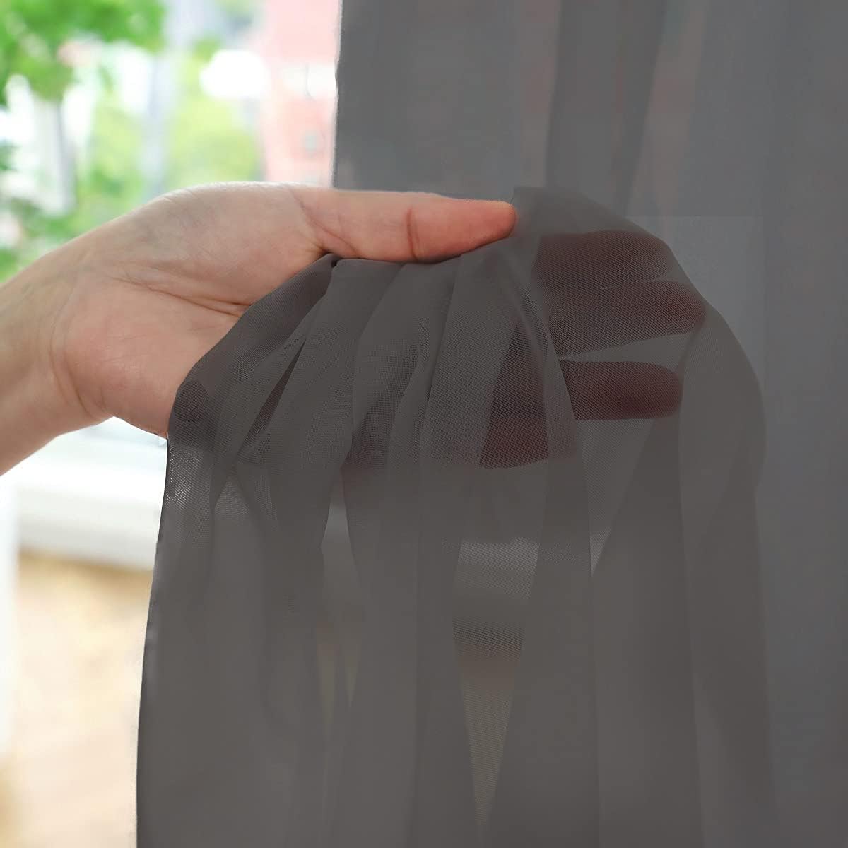 Window Dark Gray Sheer Curtains 95 Inches Long 2 Panels Sheer Curtain Basic Rod Pocket Panel for Bedroom Children Living Room Yard Kitchen (Dark Gray, 52" W x 95" L | 2 pcs)