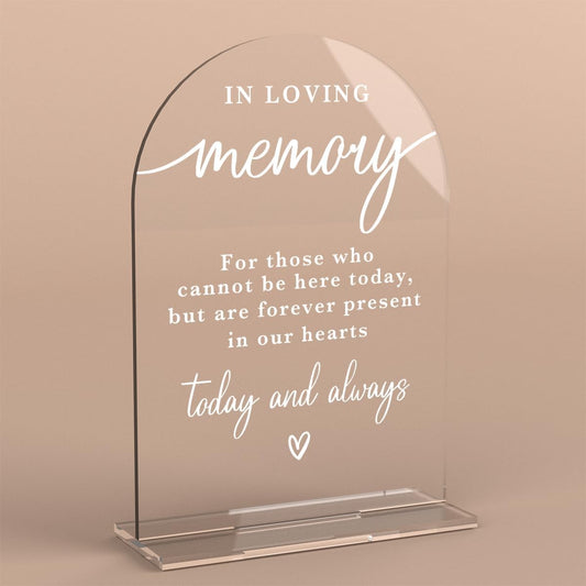 In Loving Memory Acrylic Wedding Sign Memory Table Sign for Wedding Wedding Signs for Ceremony Modern Calligraphy Arch Acrylic Table Top Sign for Wedding Reception and Event Party Table