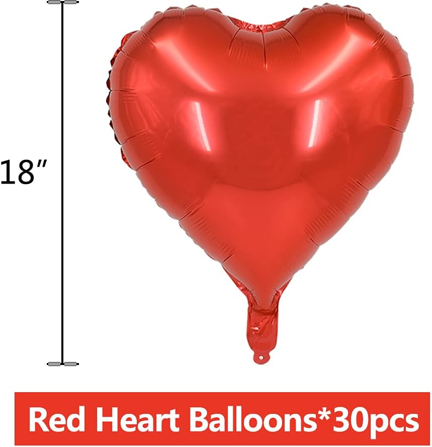 BEISHIDA 30 Red Heart Foil Balloons, 18 Inch, Perfect for Birthday, Wedding, Engagement, Valentine's Day, Unisex-Adults
