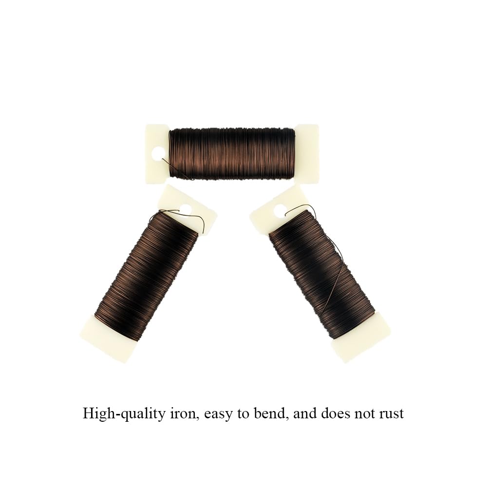 HAHIYO 26Gauge Coffee Color Metal Floral Wire - 3 Rolls, 115 Yards (345 Feet) - Flexible Paddle Wire for Craft, Christmas Wreath, Flower Arrangement, Bouquet Wrapping, Wedding, DIY