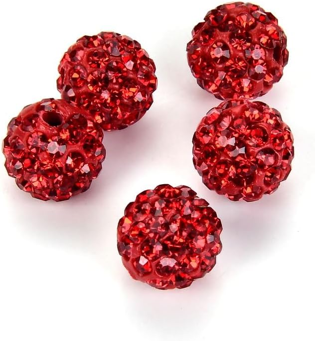 50pcs Adabele Grade A Suncatcher Crystal Rhinestone Pave Loose Beads 10mm Light Siam Red Polymer Clay Disco Ball Spacers Compatible with Shamballa All Craft Jewelry Making DB10-6