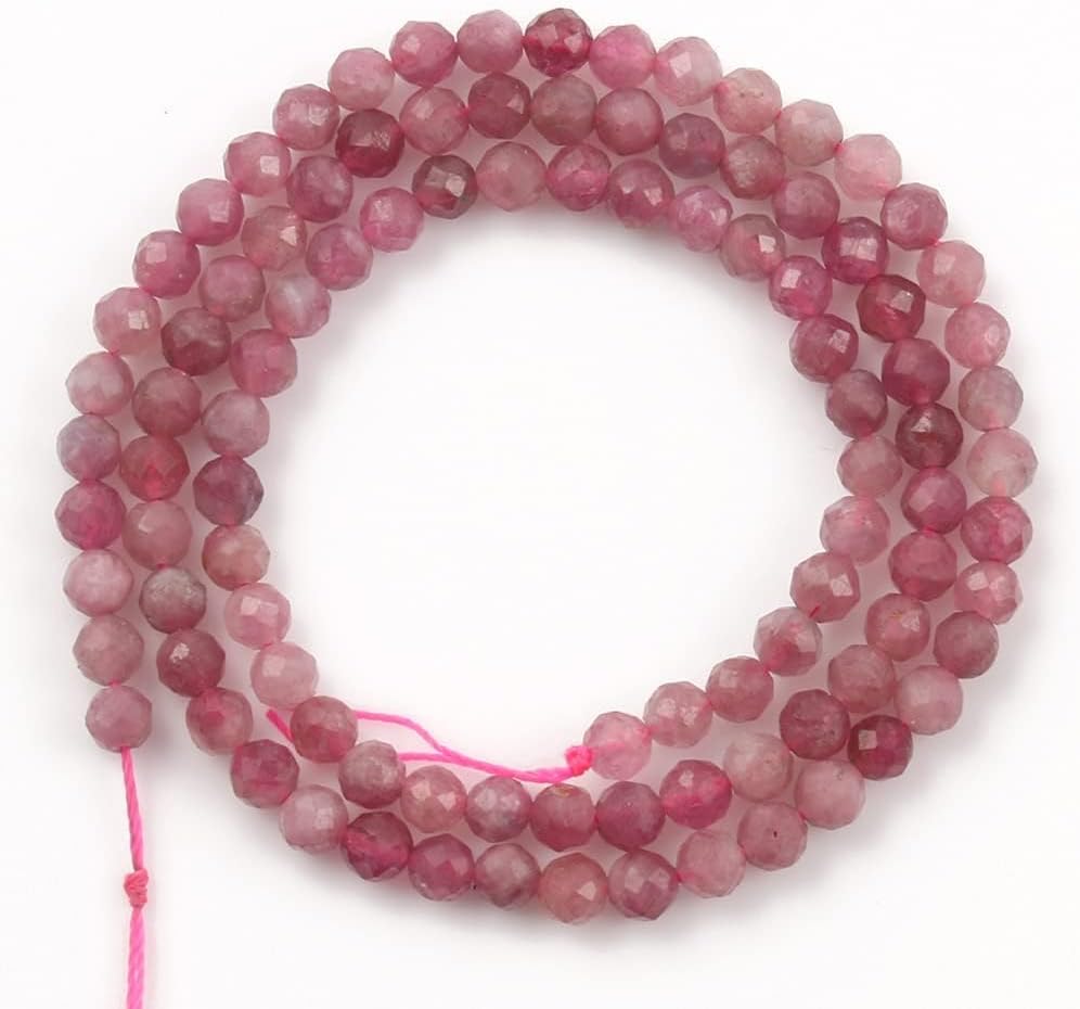 Song Xi 120pcs 3mm Natural Pink Tourmaline Gemstone Beads Faceted Round Loose Stone Beads for Jewelry Making