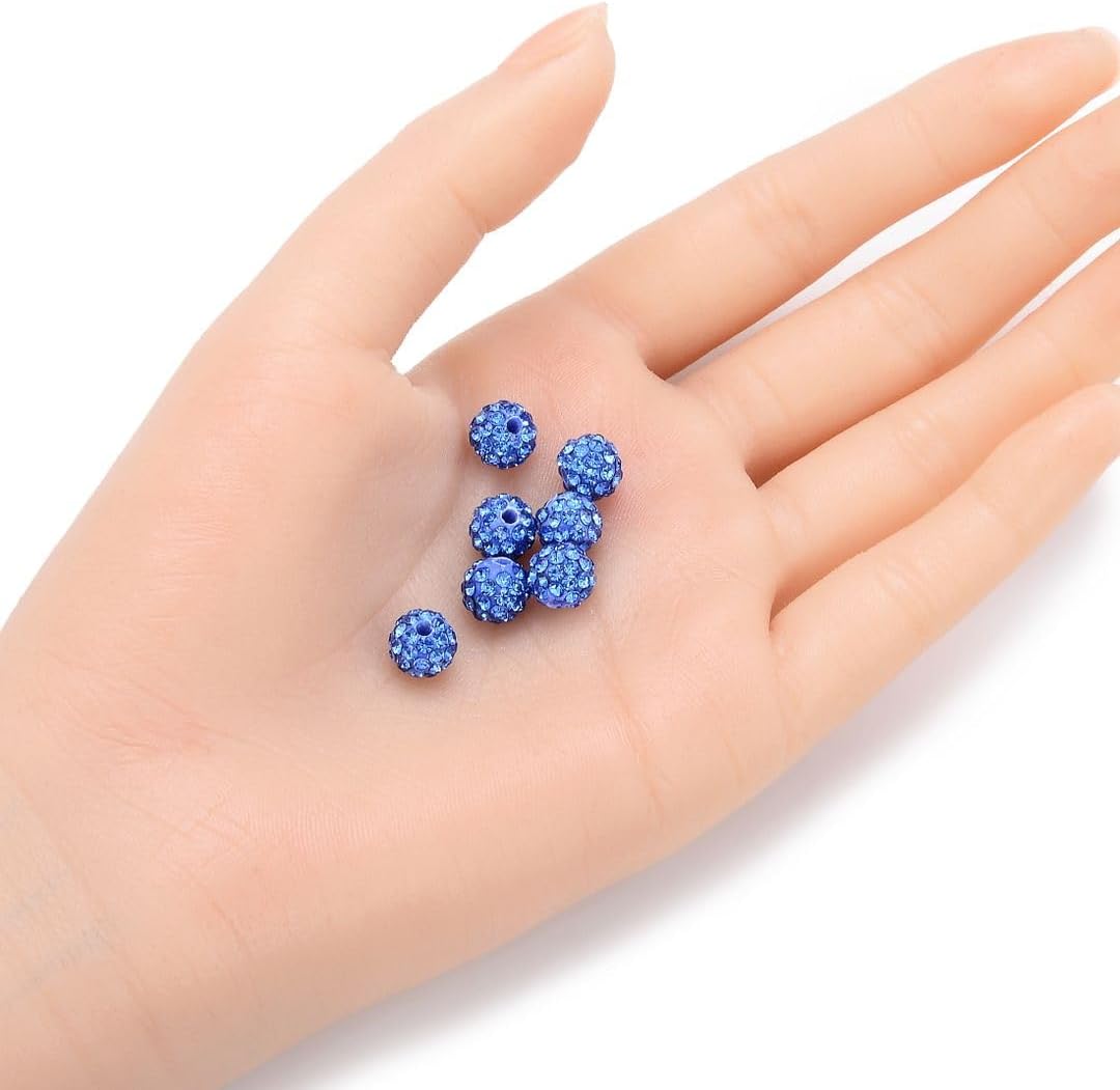 50pcs Adabele Grade A Suncatcher Crystal Rhinestone Pave Loose Beads 8mm Light Sapphire Blue Polymer Clay Disco Ball Spacers Compatible with Shamballa All Craft Jewelry Making DB8-14