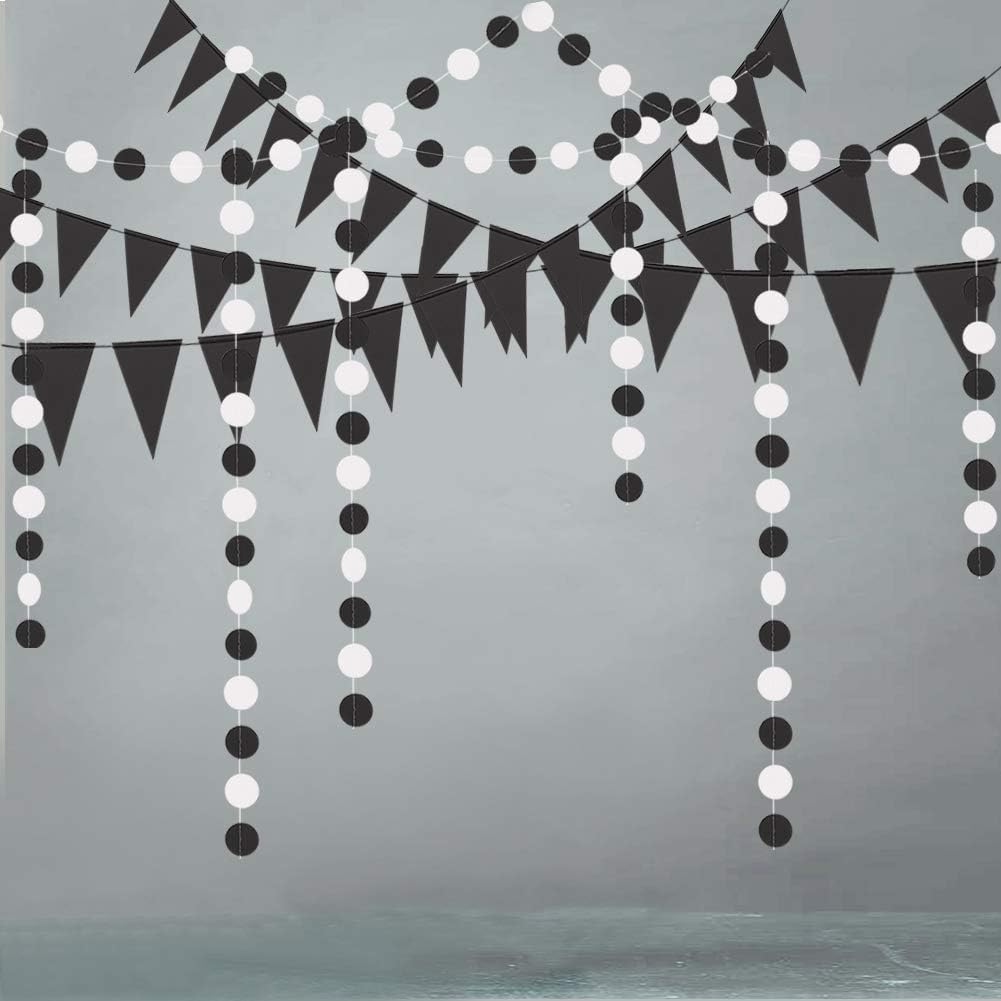 Cheerland Black and White Party Decoration Gothic Circle Garland Halloween Flag Banner for Summerween Birthday Hanging Streamer Banner Backdrop Wedding Baby Anniversary Graduation Shower Party Supply