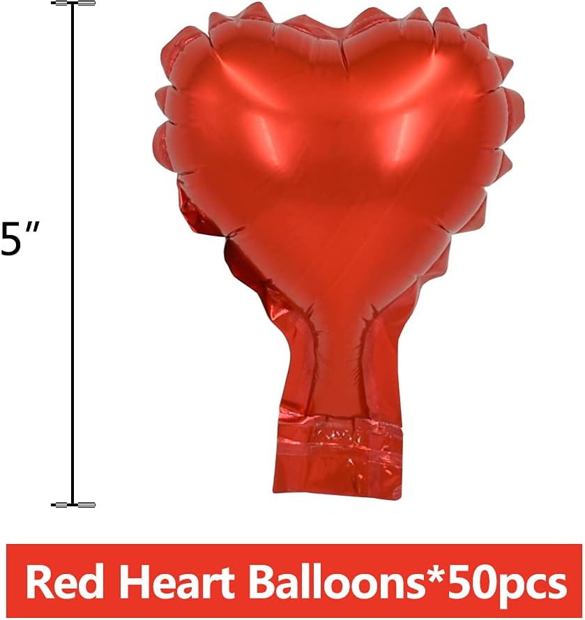 BEISHIDA 50pcs 5inch Red Heart Foil Mylar Balloons for Birthday, Wedding, Engagement Parties