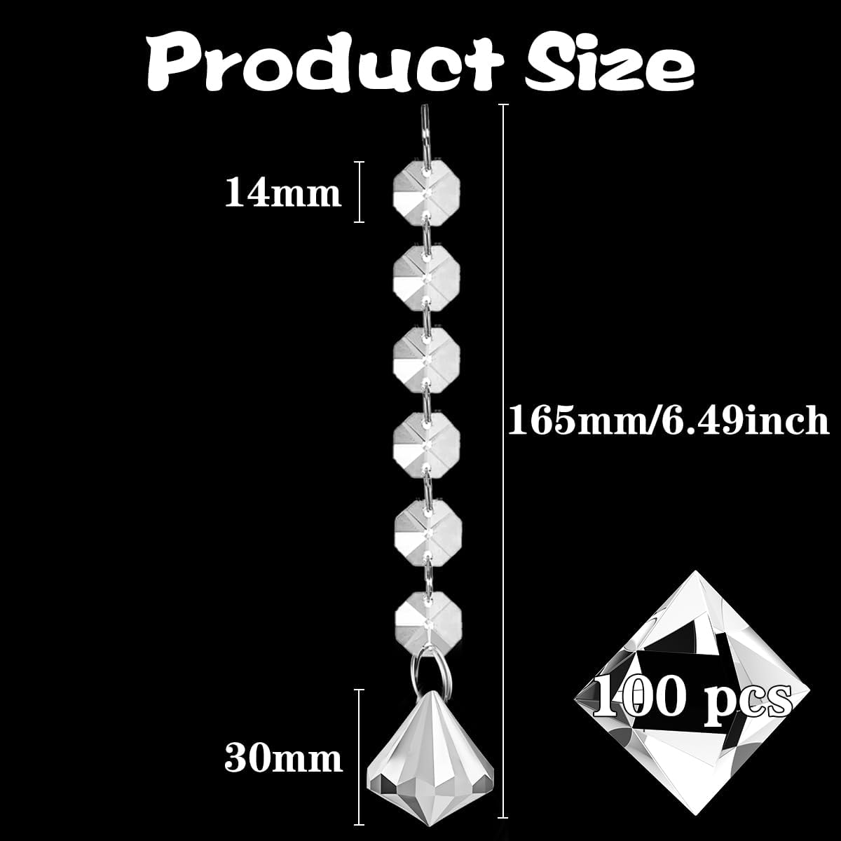 100 Pack Hanging Crystals - Clear Acrylic Prisms Pendant Ornaments for Christmas Tree, Centerpieces, Chandelier, Window & Home Decor, Ideal for Weddings, Parties Decorations (Diamond)